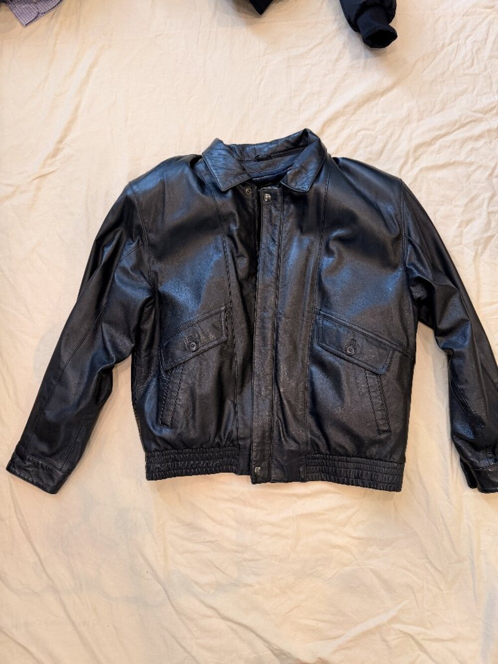 Victor Sanjuan Black Leather Bomber Jacket Fur Lined Size 52